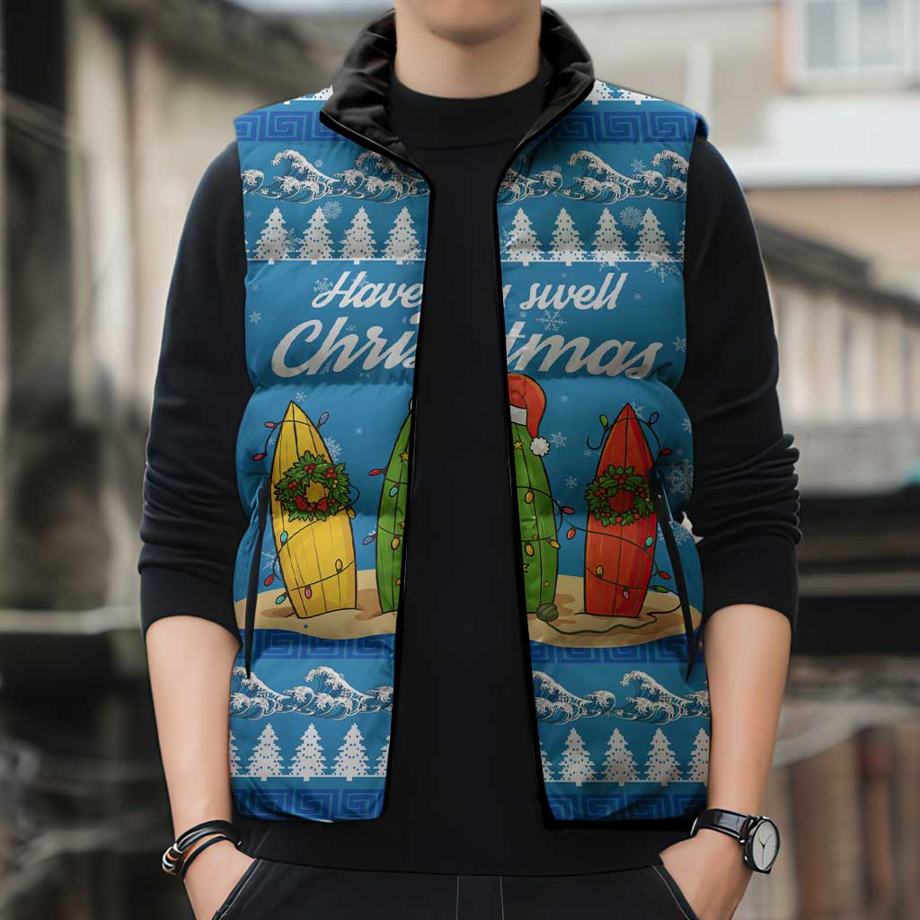 Surfer Swell Christmas Sleeveless Puffer Jacket Xmas Holiday Patterns - Wonder Print Shop