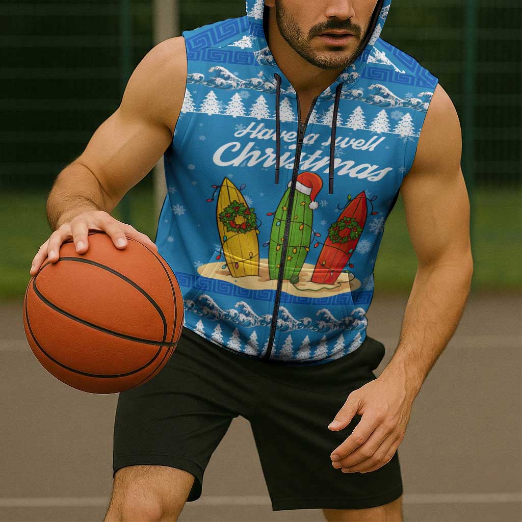 Surfer Swell Christmas Sleeveless Zip Hoodie Xmas Holiday Patterns - Wonder Print Shop