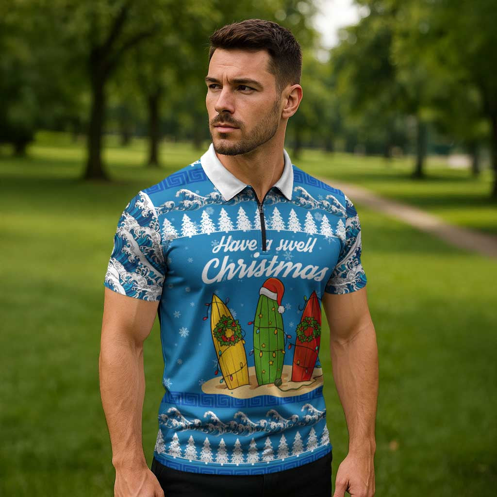 Surfer Swell Christmas Zipper Polo Shirt Xmas Holiday Patterns - Wonder Print Shop