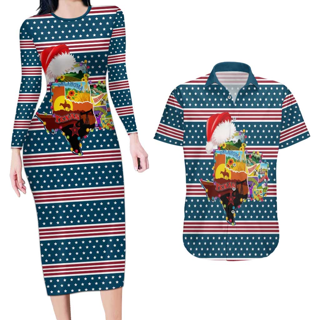 Texas Xmas Christmas Christmas Yall Christmas Couples Matching Long Sleeve Bodycon Dress and Hawaiian Shirt Xmas Holiday Patterns - Wonder Print Shop
