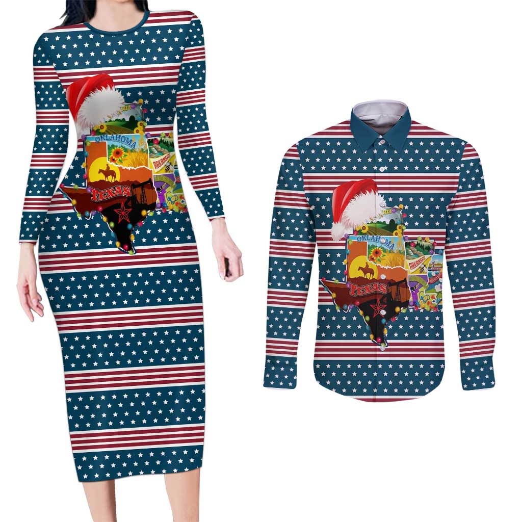 Texas Xmas Christmas Christmas Yall Christmas Couples Matching Long Sleeve Bodycon Dress and Long Sleeve Button Shirt Xmas Holiday Patterns - Wonder Print Shop