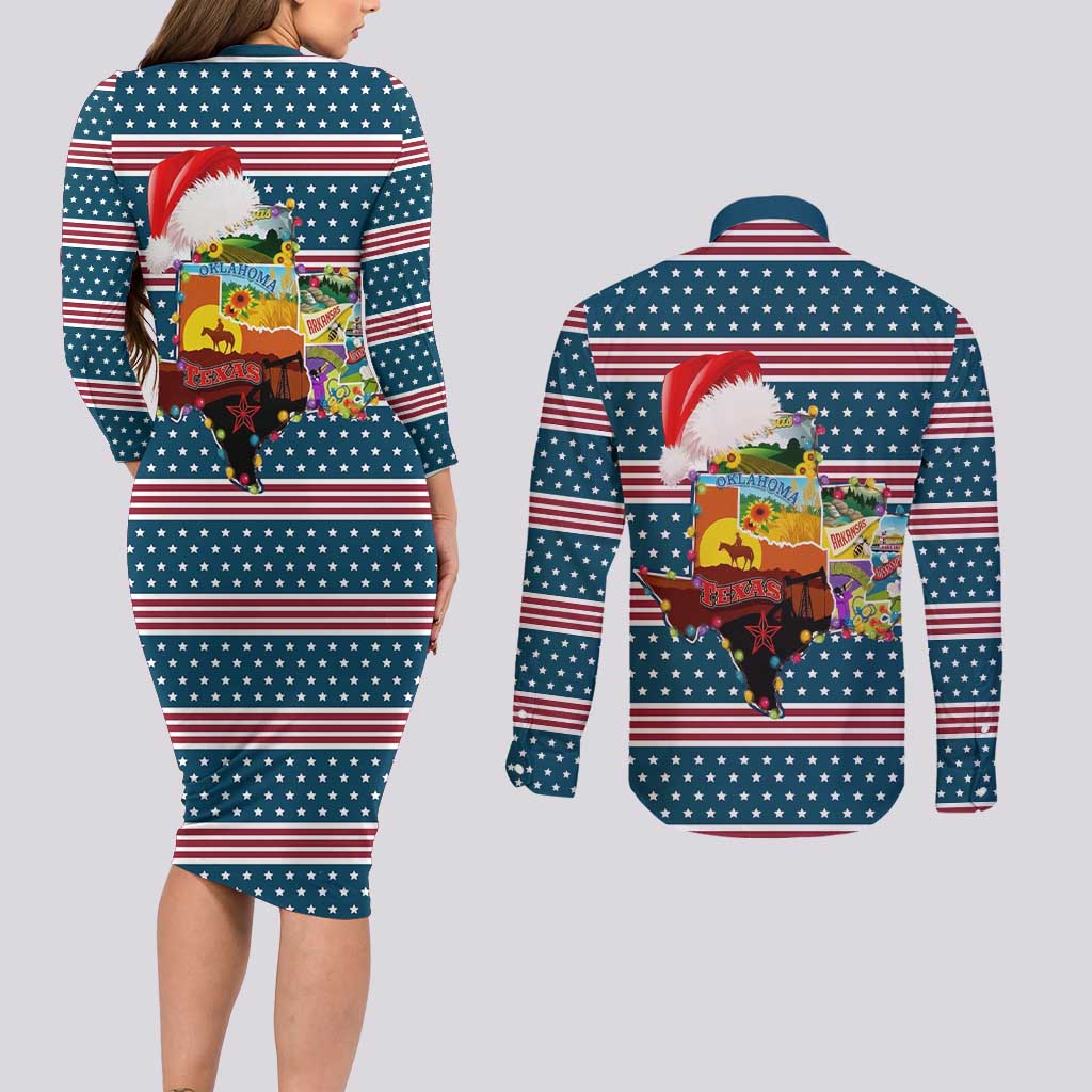 Texas Xmas Christmas Christmas Yall Christmas Couples Matching Long Sleeve Bodycon Dress and Long Sleeve Button Shirt Xmas Holiday Patterns - Wonder Print Shop
