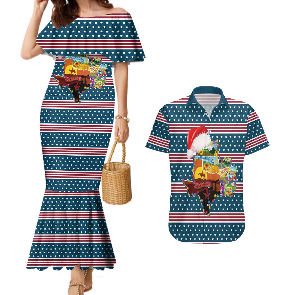 Texas Xmas Christmas Christmas Yall Christmas Couples Matching Mermaid Dress and Hawaiian Shirt Xmas Holiday Patterns - Wonder Print Shop