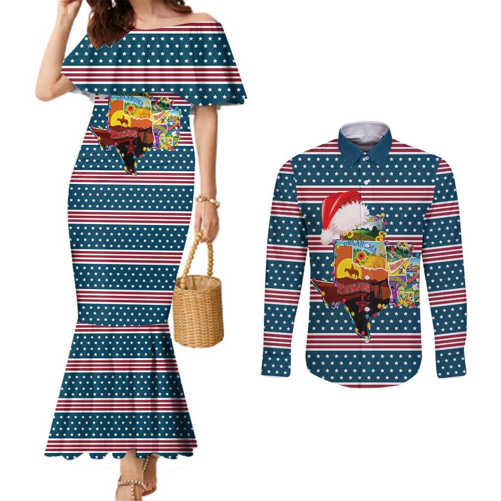 Texas Xmas Christmas Christmas Yall Christmas Couples Matching Mermaid Dress and Long Sleeve Button Shirt Xmas Holiday Patterns - Wonder Print Shop