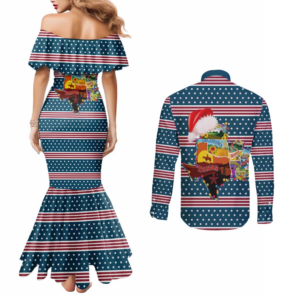 Texas Xmas Christmas Christmas Yall Christmas Couples Matching Mermaid Dress and Long Sleeve Button Shirt Xmas Holiday Patterns - Wonder Print Shop