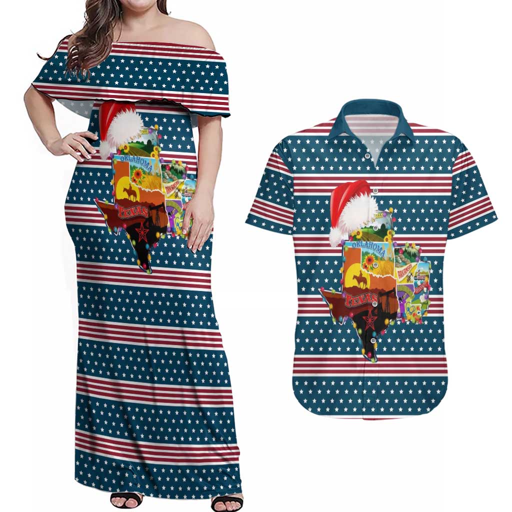 Texas Xmas Christmas Christmas Yall Christmas Couples Matching Off Shoulder Maxi Dress and Hawaiian Shirt Xmas Holiday Patterns - Wonder Print Shop