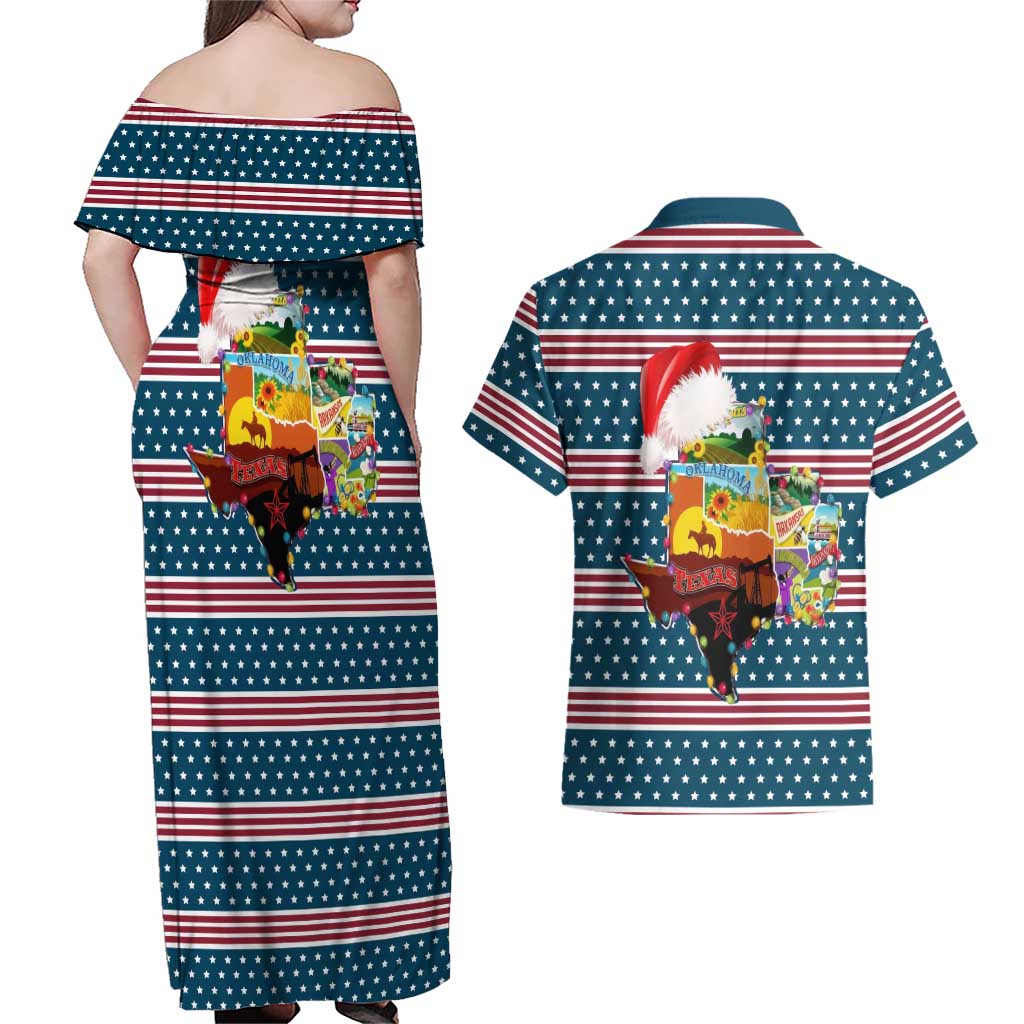 Texas Xmas Christmas Christmas Yall Christmas Couples Matching Off Shoulder Maxi Dress and Hawaiian Shirt Xmas Holiday Patterns - Wonder Print Shop