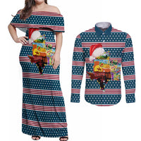 Texas Xmas Christmas Christmas Yall Christmas Couples Matching Off Shoulder Maxi Dress and Long Sleeve Button Shirt Xmas Holiday Patterns - Wonder Print Shop