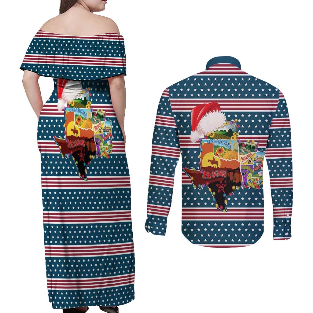 Texas Xmas Christmas Christmas Yall Christmas Couples Matching Off Shoulder Maxi Dress and Long Sleeve Button Shirt Xmas Holiday Patterns - Wonder Print Shop
