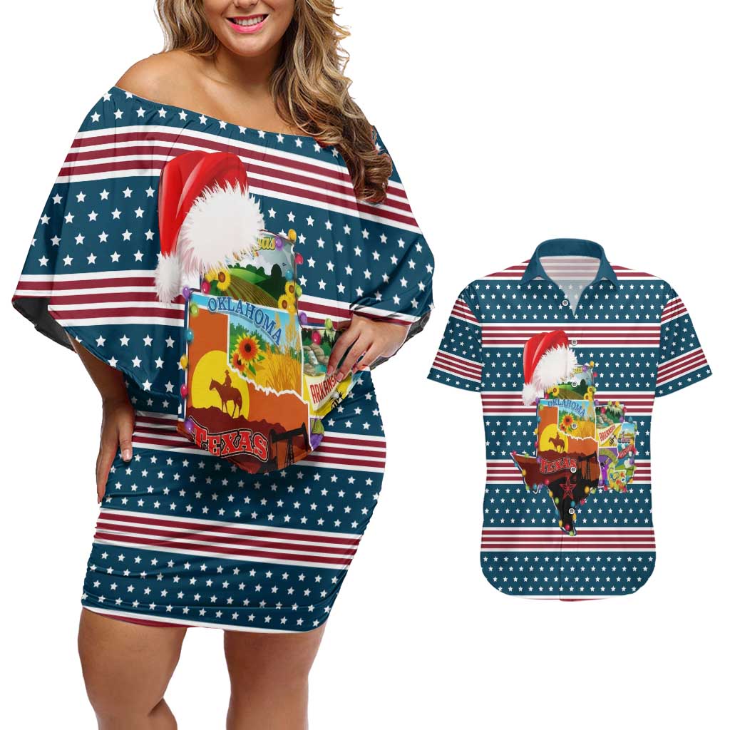 Texas Xmas Christmas Christmas Yall Christmas Couples Matching Off Shoulder Short Dress and Hawaiian Shirt Xmas Holiday Patterns - Wonder Print Shop