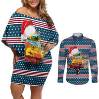 Texas Xmas Christmas Christmas Yall Christmas Couples Matching Off Shoulder Short Dress and Long Sleeve Button Shirt Xmas Holiday Patterns - Wonder Print Shop