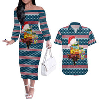 Texas Xmas Christmas Christmas Yall Christmas Couples Matching Off The Shoulder Long Sleeve Dress and Hawaiian Shirt Xmas Holiday Patterns - Wonder Print Shop