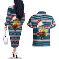 Texas Xmas Christmas Christmas Yall Christmas Couples Matching Off The Shoulder Long Sleeve Dress and Hawaiian Shirt Xmas Holiday Patterns - Wonder Print Shop