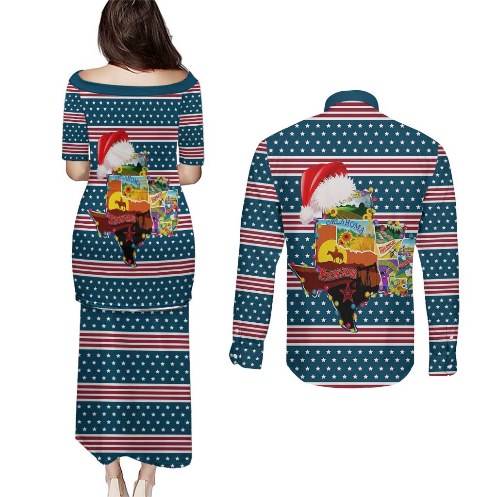 Texas Xmas Christmas Christmas Yall Christmas Couples Matching Puletasi and Long Sleeve Button Shirt Xmas Holiday Patterns - Wonder Print Shop