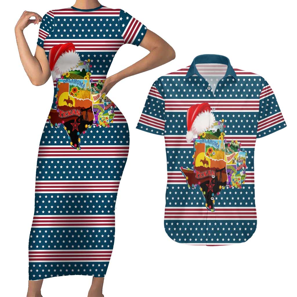 Texas Xmas Christmas Christmas Yall Christmas Couples Matching Short Sleeve Bodycon Dress and Hawaiian Shirt Xmas Holiday Patterns - Wonder Print Shop