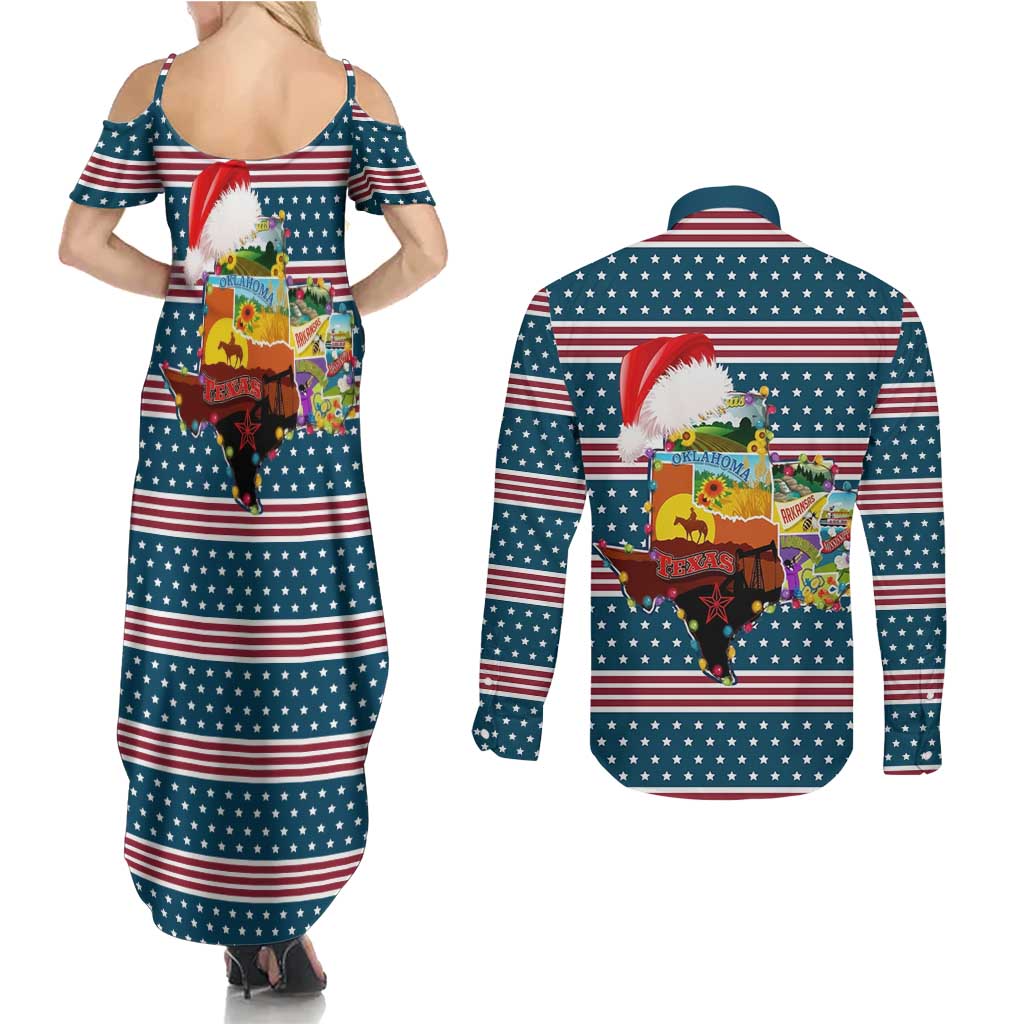 Texas Xmas Christmas Christmas Yall Christmas Couples Matching Summer Maxi Dress and Long Sleeve Button Shirt Xmas Holiday Patterns - Wonder Print Shop