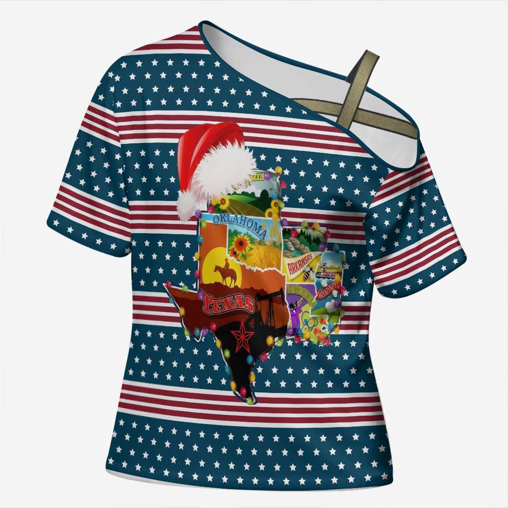 Texas Xmas Christmas Christmas Yall Christmas Cross Shoulder Shirt Xmas Holiday Patterns - Wonder Print Shop