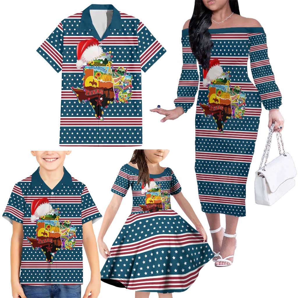 Texas Xmas Christmas Christmas Yall Christmas Family Matching Off The Shoulder Long Sleeve Dress and Hawaiian Shirt Xmas Holiday Patterns - Wonder Print Shop