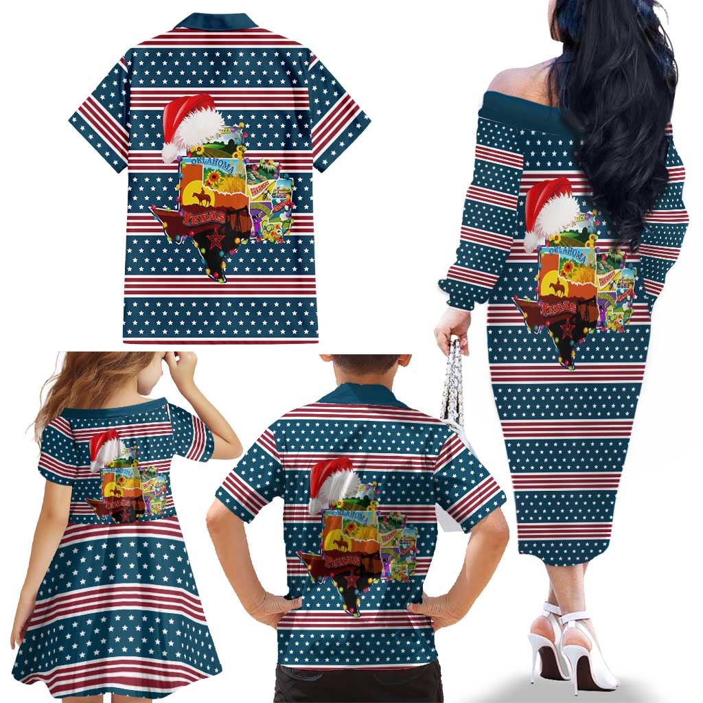 Texas Xmas Christmas Christmas Yall Christmas Family Matching Off The Shoulder Long Sleeve Dress and Hawaiian Shirt Xmas Holiday Patterns - Wonder Print Shop