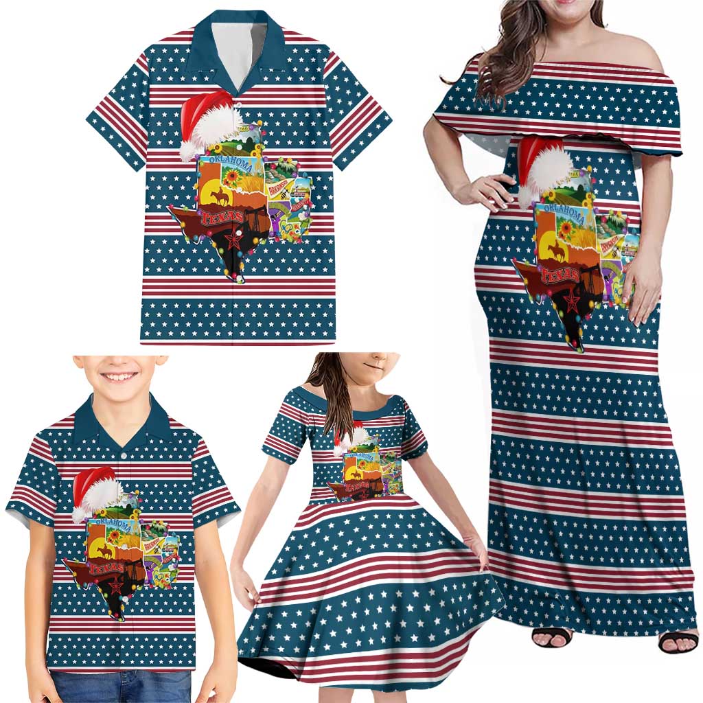 Texas Xmas Christmas Christmas Yall Christmas Family Matching Off Shoulder Maxi Dress and Hawaiian Shirt Xmas Holiday Patterns - Wonder Print Shop