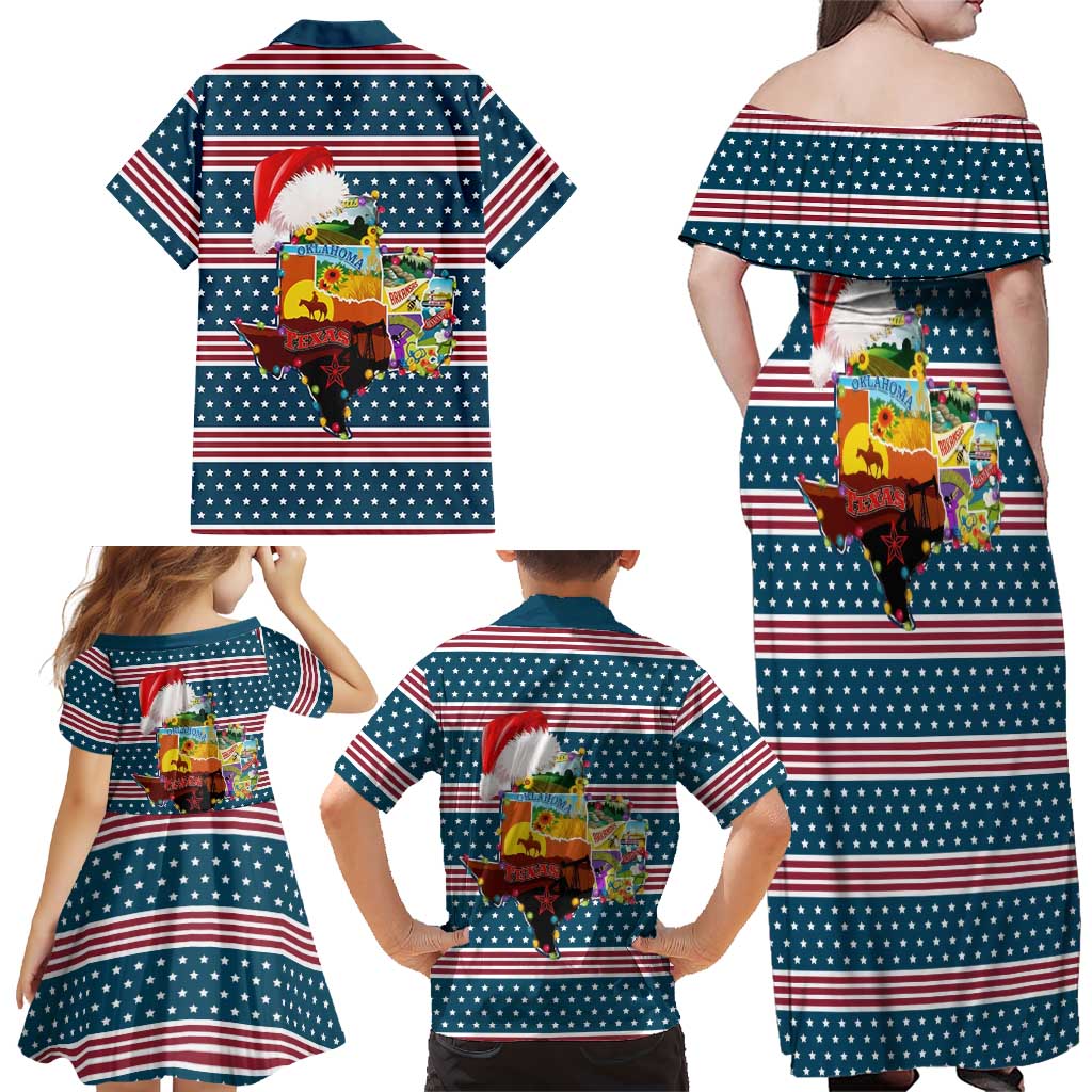 Texas Xmas Christmas Christmas Yall Christmas Family Matching Off Shoulder Maxi Dress and Hawaiian Shirt Xmas Holiday Patterns - Wonder Print Shop