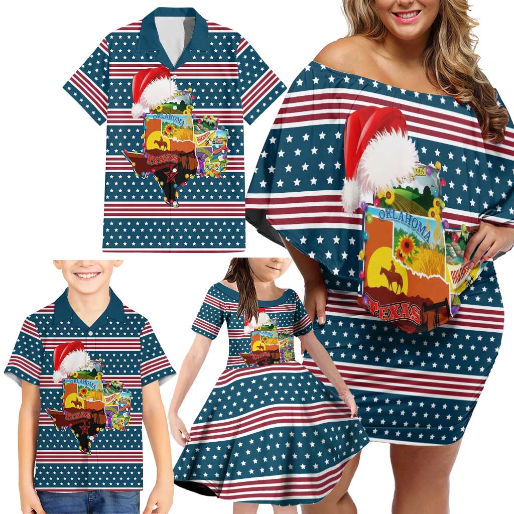 Texas Xmas Christmas Christmas Yall Christmas Family Matching Off Shoulder Short Dress and Hawaiian Shirt Xmas Holiday Patterns - Wonder Print Shop