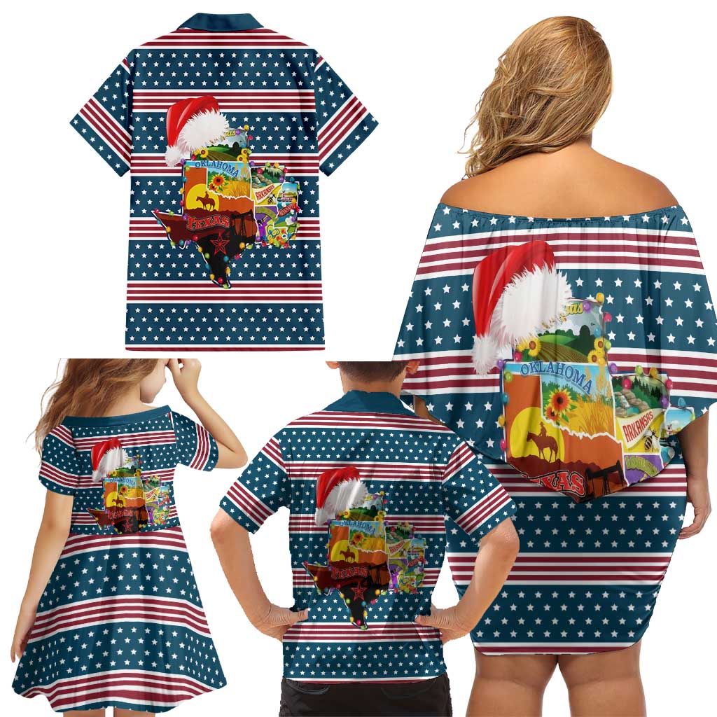 Texas Xmas Christmas Christmas Yall Christmas Family Matching Off Shoulder Short Dress and Hawaiian Shirt Xmas Holiday Patterns - Wonder Print Shop