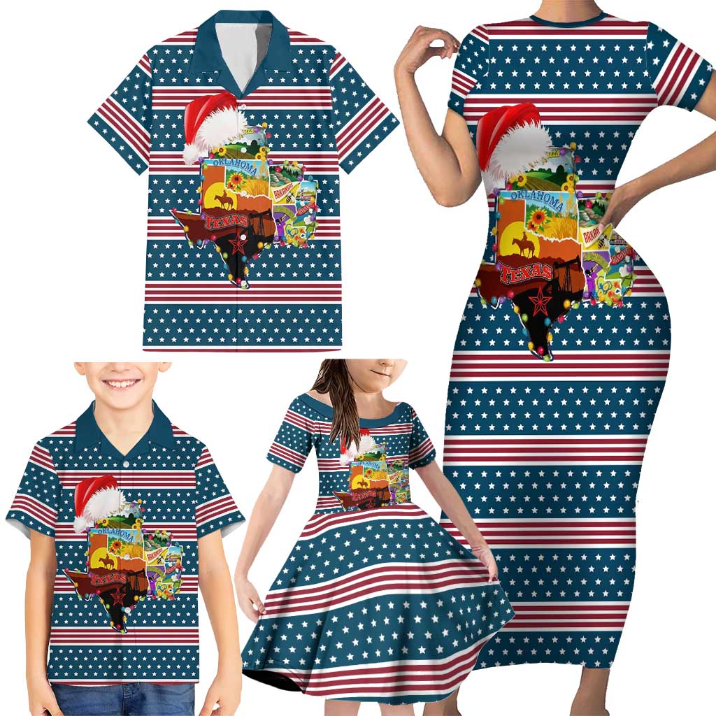 Texas Xmas Christmas Christmas Yall Christmas Family Matching Short Sleeve Bodycon Dress and Hawaiian Shirt Xmas Holiday Patterns - Wonder Print Shop