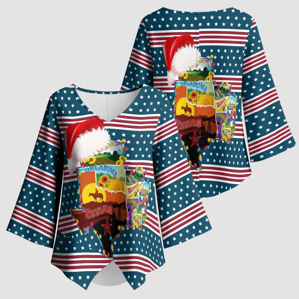 Texas Xmas Christmas Christmas Yall Christmas Kimono Sleeve Blouse Xmas Holiday Patterns - Wonder Print Shop
