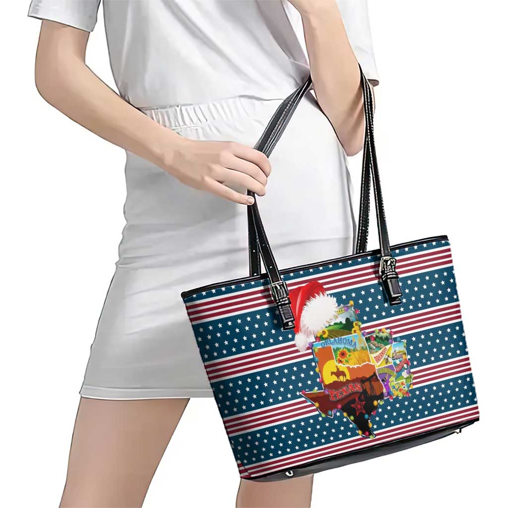 Texas Xmas Christmas Christmas Yall Christmas Leather Tote Bag Xmas Holiday Patterns - Wonder Print Shop