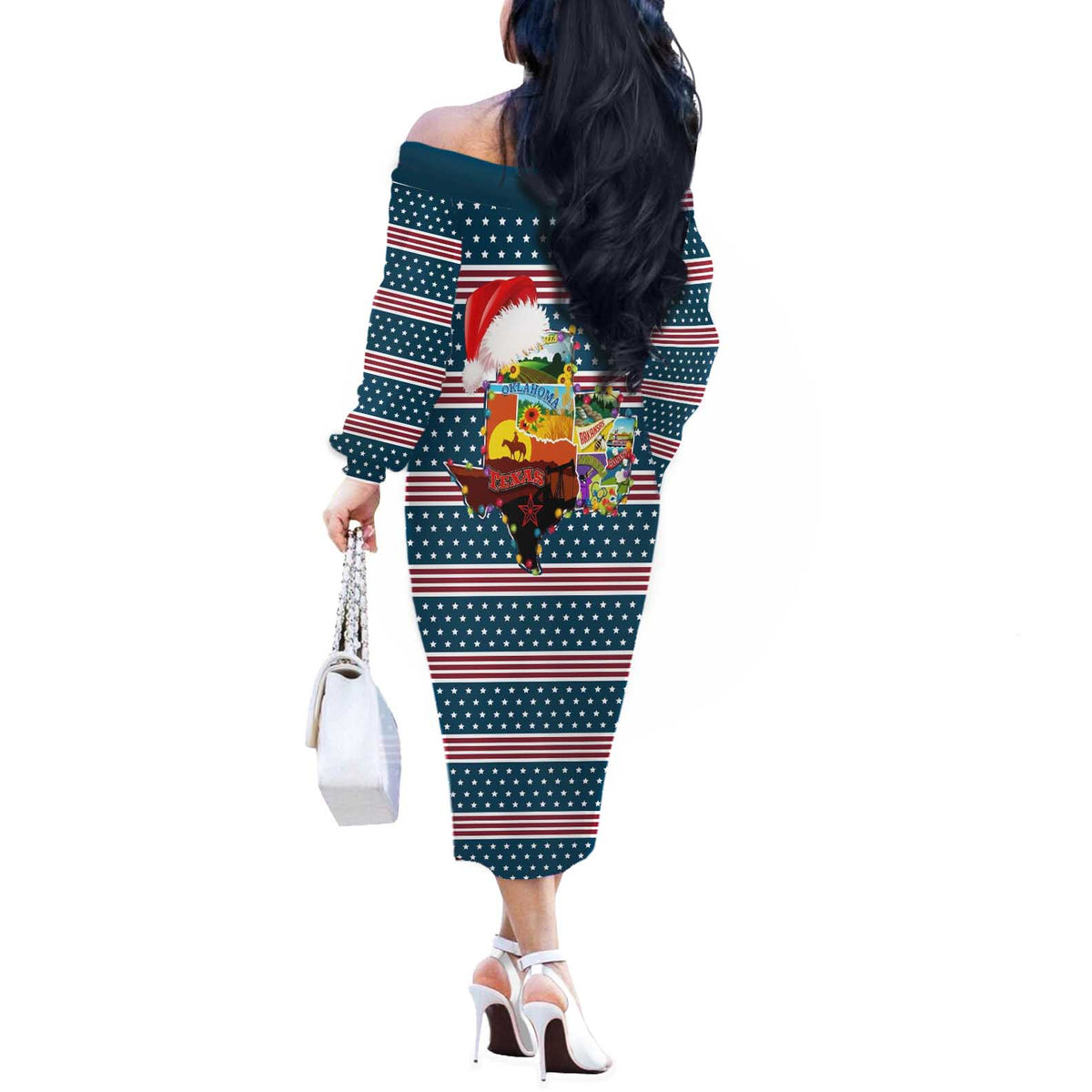 Texas Xmas Christmas Christmas Yall Christmas Off The Shoulder Long Sleeve Dress Xmas Holiday Patterns - Wonder Print Shop