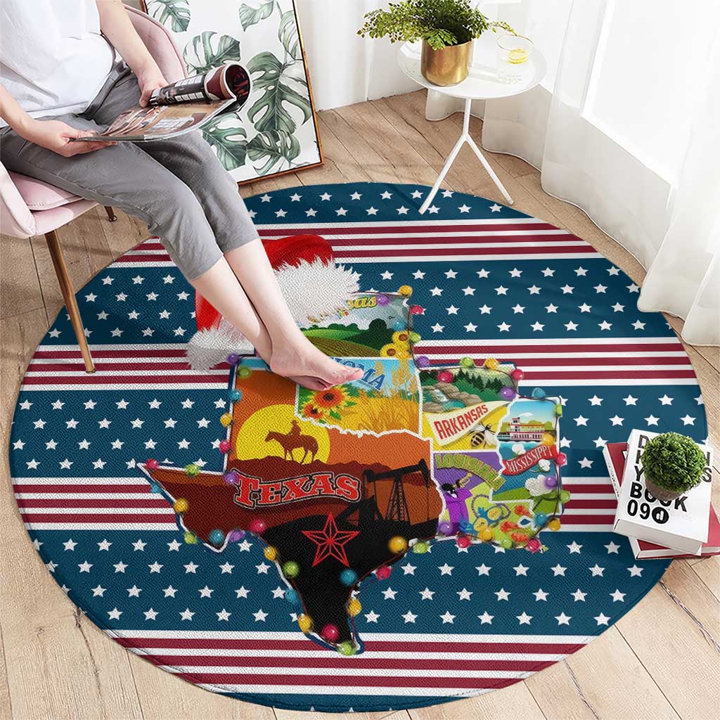 Texas Xmas Christmas Christmas Yall Christmas Round Carpet Xmas Holiday Patterns - Wonder Print Shop