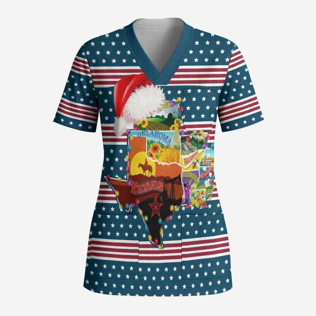 Texas Xmas Christmas Christmas Yall Christmas Scrub Top Xmas Holiday Patterns - Wonder Print Shop