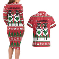 Vintage Sheep Music Christmas Couples Matching Long Sleeve Bodycon Dress and Hawaiian Shirt Xmas Holiday Patterns - Wonder Print Shop