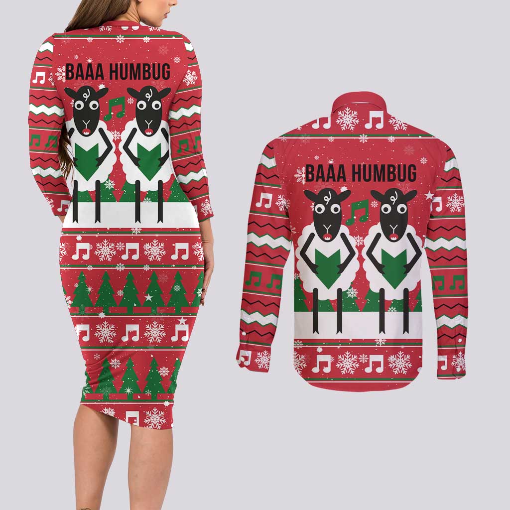 Vintage Sheep Music Christmas Couples Matching Long Sleeve Bodycon Dress and Long Sleeve Button Shirt Xmas Holiday Patterns - Wonder Print Shop