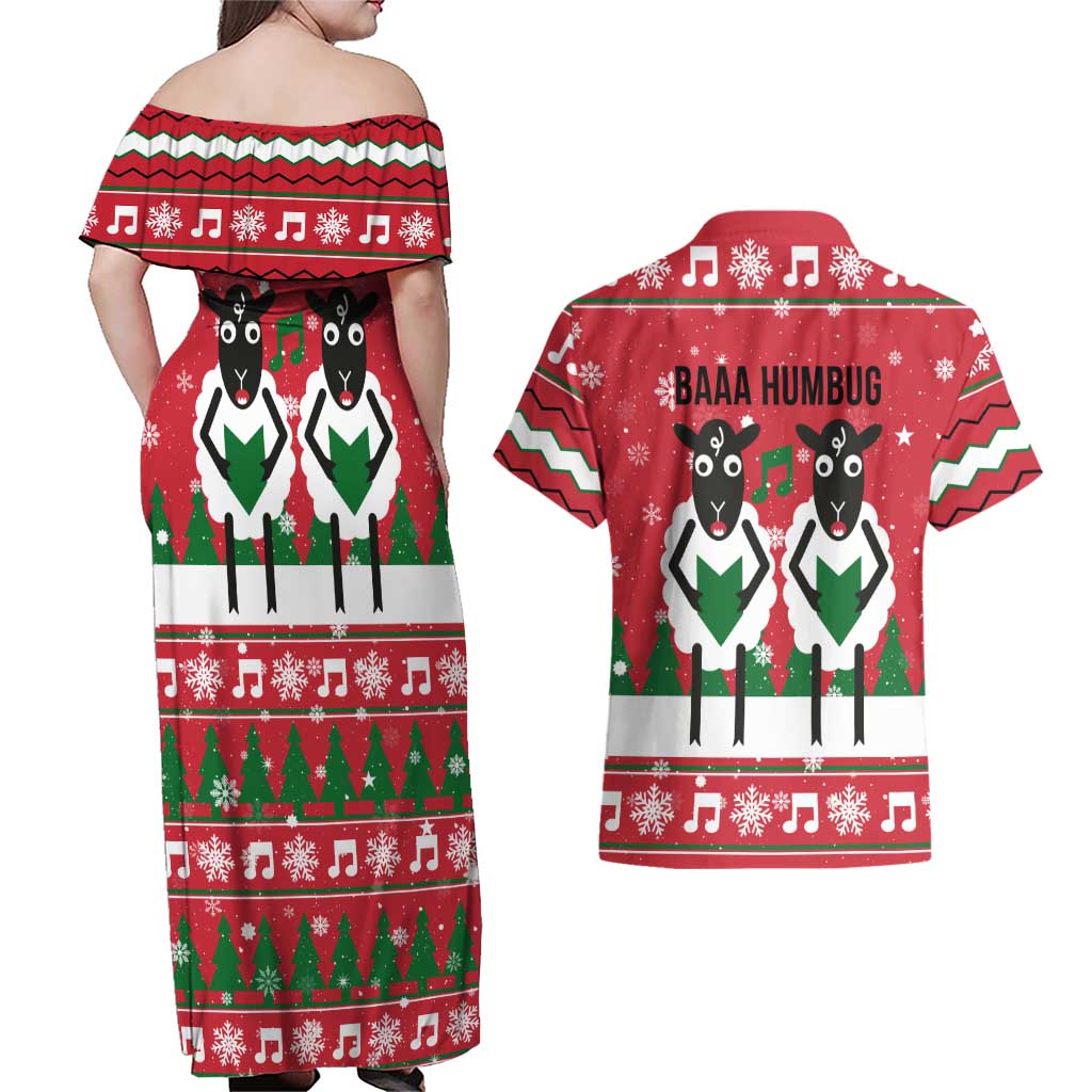Vintage Sheep Music Christmas Couples Matching Off Shoulder Maxi Dress and Hawaiian Shirt Xmas Holiday Patterns - Wonder Print Shop