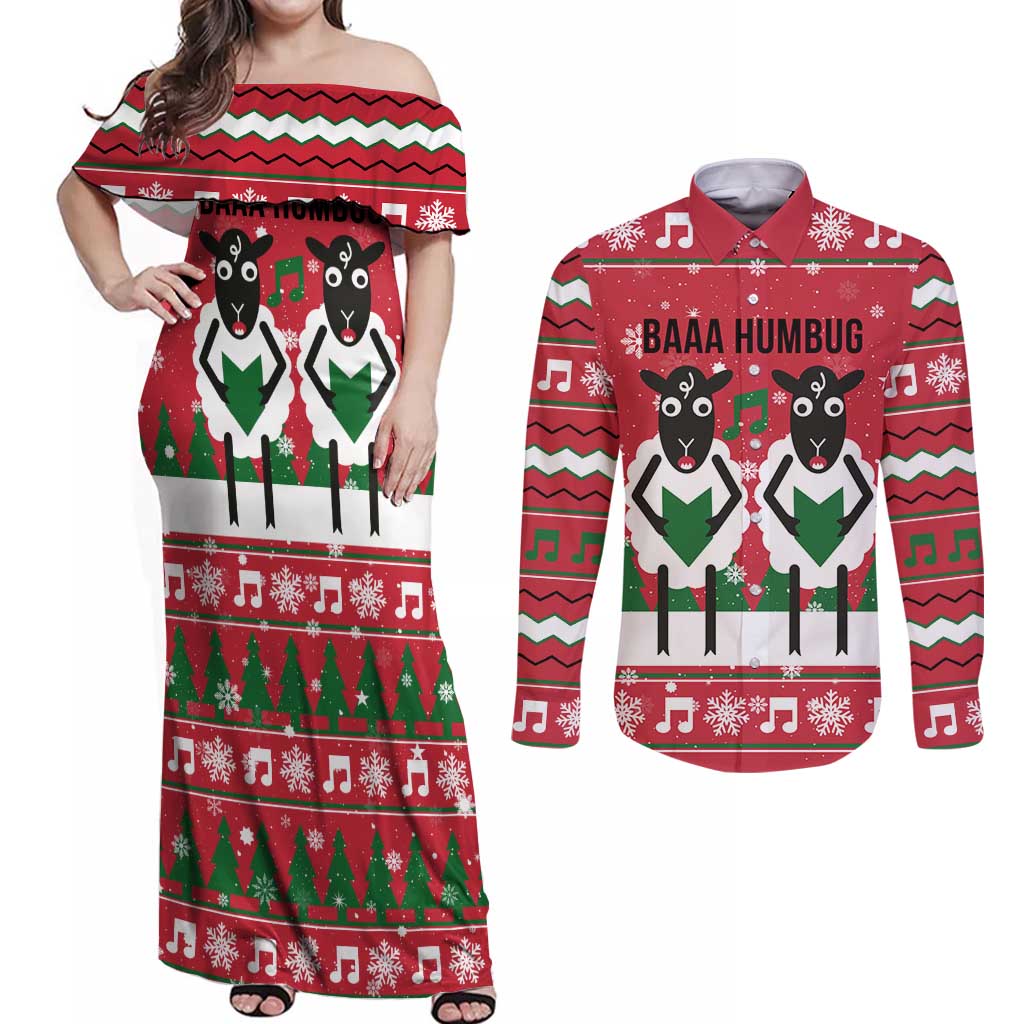 Vintage Sheep Music Christmas Couples Matching Off Shoulder Maxi Dress and Long Sleeve Button Shirt Xmas Holiday Patterns - Wonder Print Shop