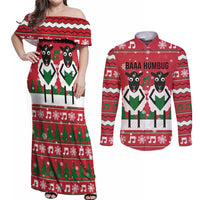 Vintage Sheep Music Christmas Couples Matching Off Shoulder Maxi Dress and Long Sleeve Button Shirt Xmas Holiday Patterns - Wonder Print Shop
