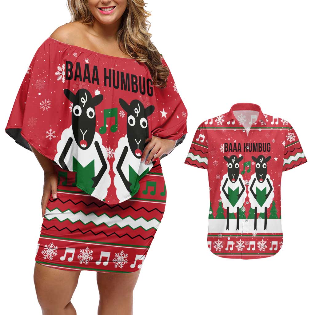 Vintage Sheep Music Christmas Couples Matching Off Shoulder Short Dress and Hawaiian Shirt Xmas Holiday Patterns - Wonder Print Shop
