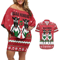 Vintage Sheep Music Christmas Couples Matching Off Shoulder Short Dress and Hawaiian Shirt Xmas Holiday Patterns - Wonder Print Shop