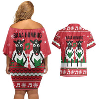 Vintage Sheep Music Christmas Couples Matching Off Shoulder Short Dress and Hawaiian Shirt Xmas Holiday Patterns - Wonder Print Shop