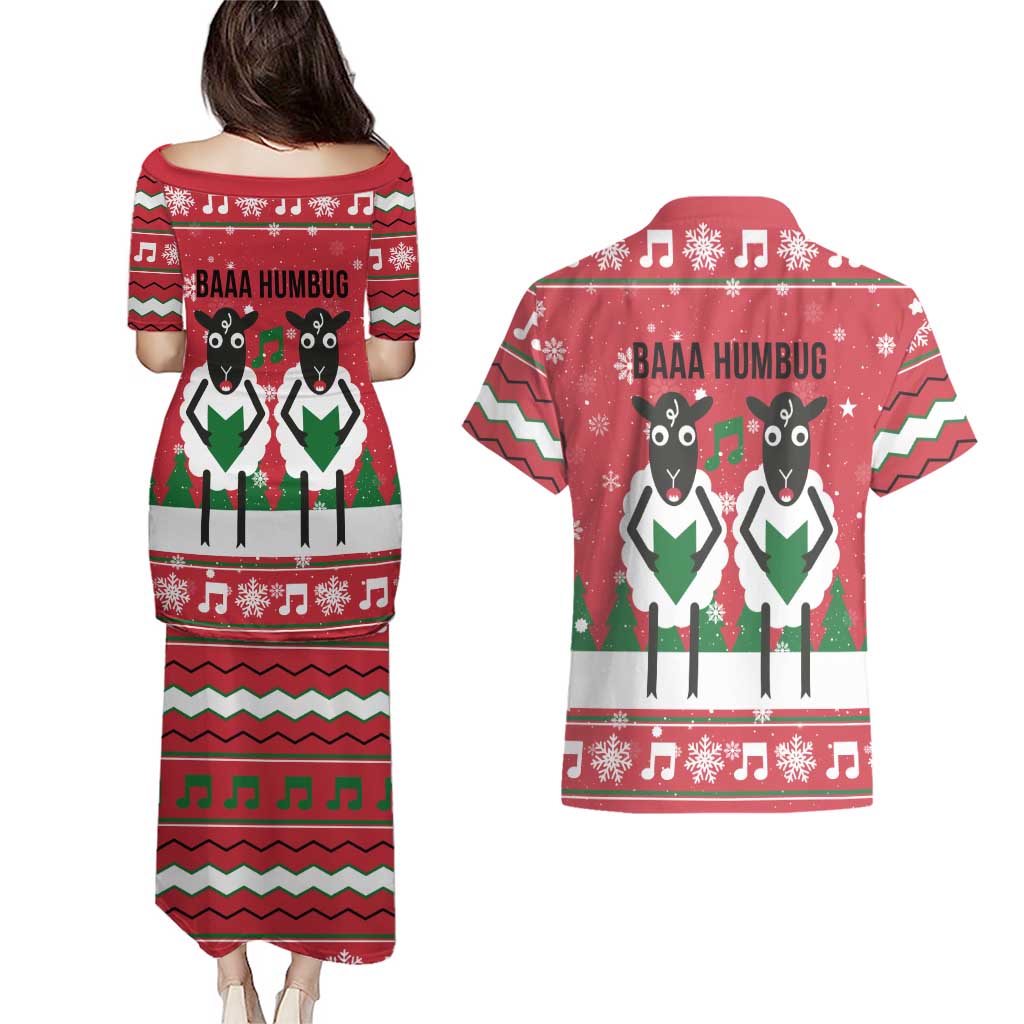 Vintage Sheep Music Christmas Couples Matching Puletasi and Hawaiian Shirt Xmas Holiday Patterns - Wonder Print Shop