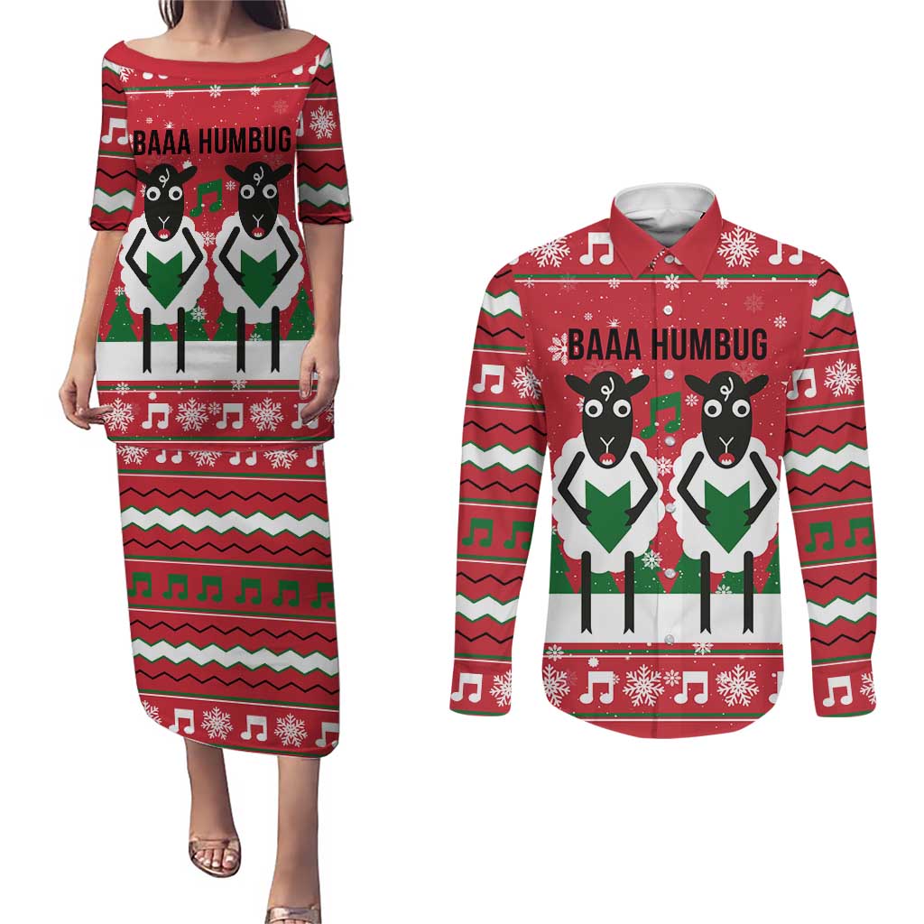 Vintage Sheep Music Christmas Couples Matching Puletasi and Long Sleeve Button Shirt Xmas Holiday Patterns - Wonder Print Shop