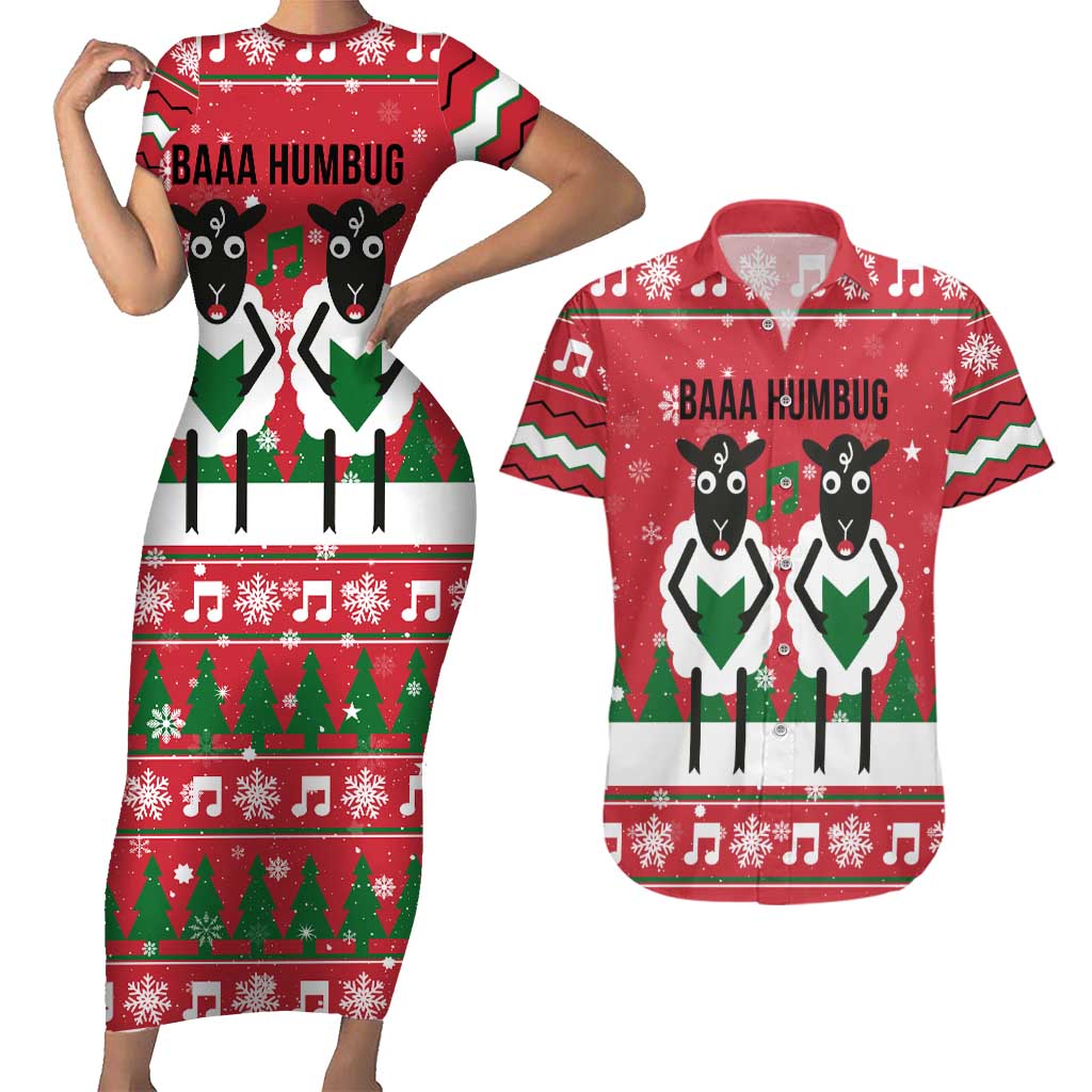 Vintage Sheep Music Christmas Couples Matching Short Sleeve Bodycon Dress and Hawaiian Shirt Xmas Holiday Patterns - Wonder Print Shop