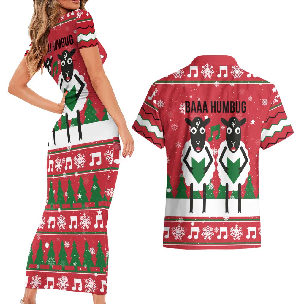 Vintage Sheep Music Christmas Couples Matching Short Sleeve Bodycon Dress and Hawaiian Shirt Xmas Holiday Patterns - Wonder Print Shop