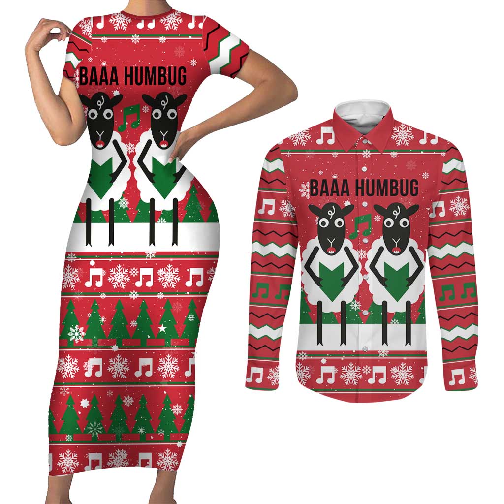 Vintage Sheep Music Christmas Couples Matching Short Sleeve Bodycon Dress and Long Sleeve Button Shirt Xmas Holiday Patterns - Wonder Print Shop