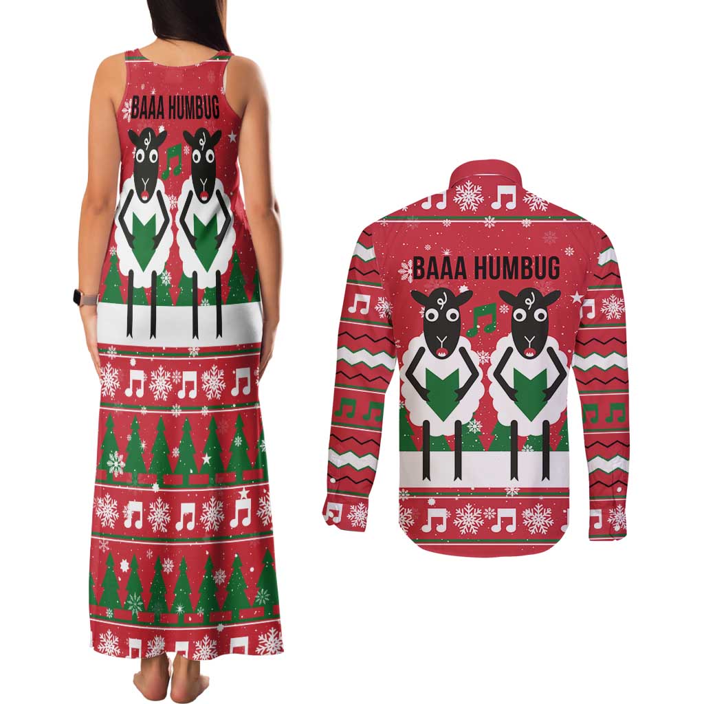 Vintage Sheep Music Christmas Couples Matching Tank Maxi Dress and Long Sleeve Button Shirt Xmas Holiday Patterns - Wonder Print Shop