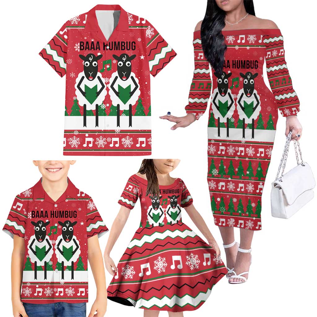 Vintage Sheep Music Christmas Family Matching Off The Shoulder Long Sleeve Dress and Hawaiian Shirt Xmas Holiday Patterns - Wonder Print Shop