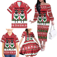 Vintage Sheep Music Christmas Family Matching Off The Shoulder Long Sleeve Dress and Hawaiian Shirt Xmas Holiday Patterns - Wonder Print Shop