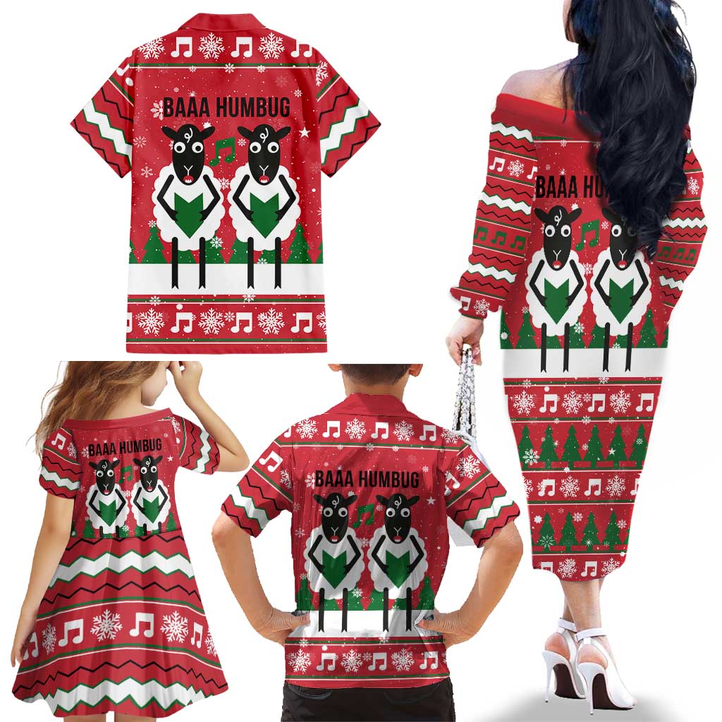 Vintage Sheep Music Christmas Family Matching Off The Shoulder Long Sleeve Dress and Hawaiian Shirt Xmas Holiday Patterns - Wonder Print Shop